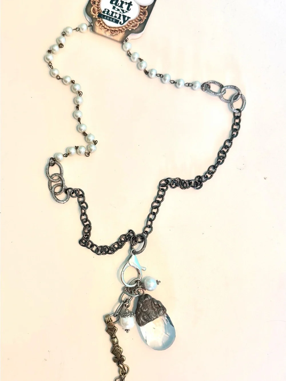 Art & Amy White Pearl and Silver Charm Necklace
